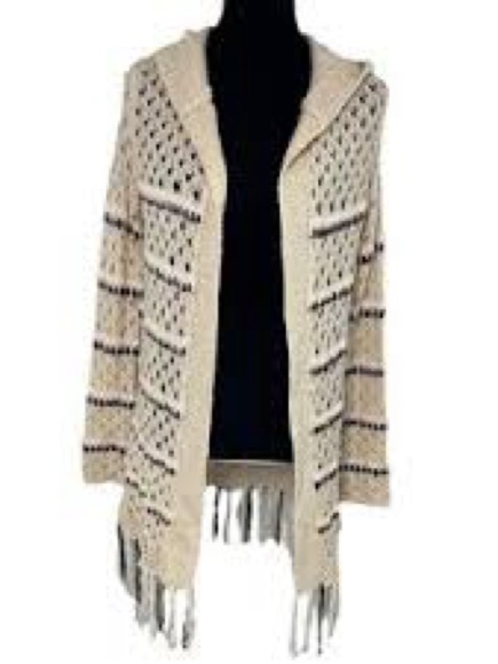 Paper Crane Striped Open Front Hooded Cardigan Size Small